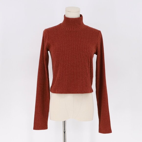 WILFRED FREE Tamu T-Shirt Cropped Ribbed Turtleneck in Brick Color Size M - Picture 1 of 5